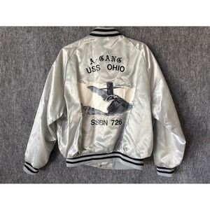 Vintage Aristo Jac USS Ohio SSBN 726 A-Gang Satin Bomber Jacket Silver Large